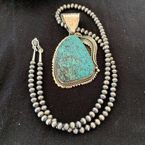 Men's Navajo Turquoise Necklace Pendant Length 20 - image 1